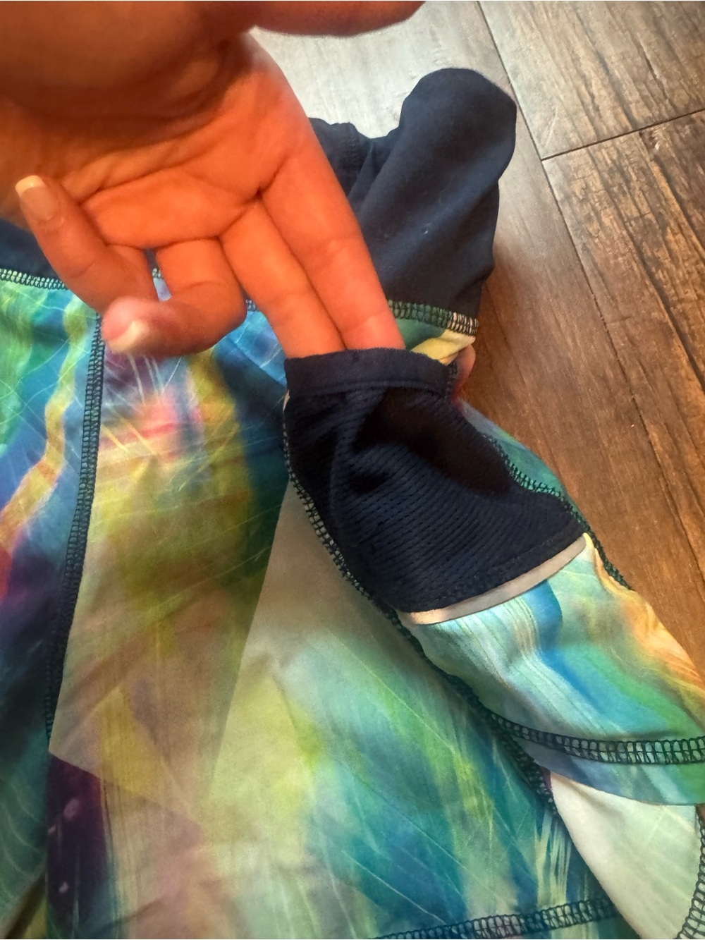 Athleta Multicolor Rainbow Print Athletic Shorts with Navy Waistband Vintage - Picture 8 of 8